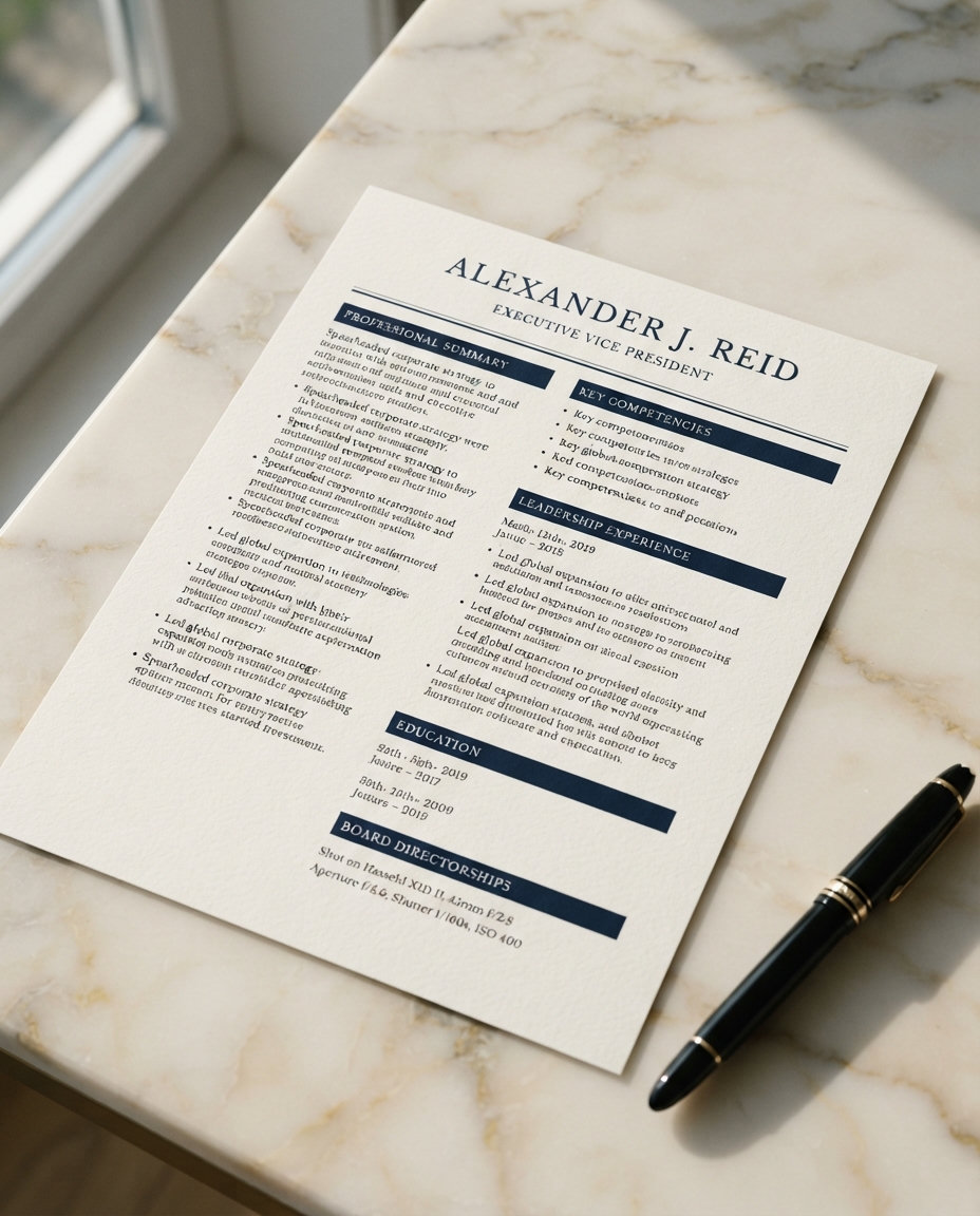 Executive resume sample — premium typography and refined layout